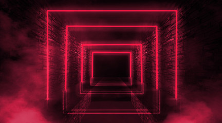 Abstract arch, tunnel, corridor, neon light, rays. 3d illustration