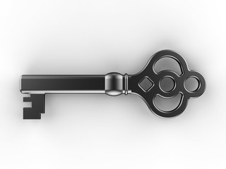 3D render - top view of a metallic key