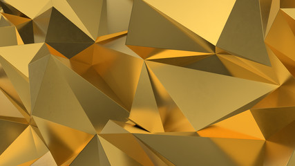 abstract golden geometric crystals. Minimal quartz, stone, gems. Low poly background