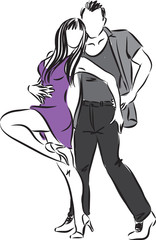couple man and woman dancers illustration2