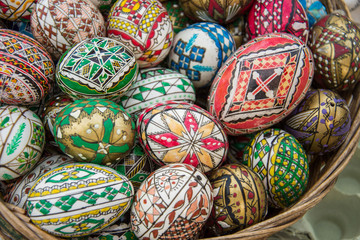 Fototapeta na wymiar romanian painted easter eggs near Humor Monastery, ROMANIA. at the fair market,16 september, 2017