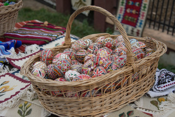 Fototapeta na wymiar romanian painted easter eggs near Humor Monastery, ROMANIA. at the fair market,16 september, 2017
