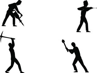 4 vector silhouettes of man working with tools