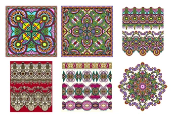 Poster Set aus traditionellem Kalamkari-Ornamentik-Blumen-Paisley-Design © Kara-Kotsya