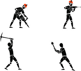 Obraz premium 4 Vector icons of man working with tools