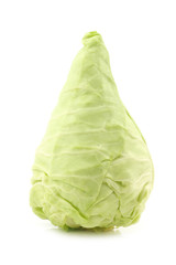 Naklejka premium a fresh harvested green pointed cabbage on a white background