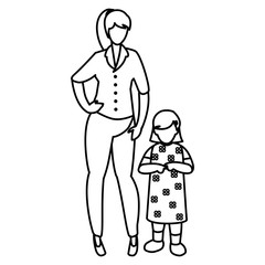 cute mother with daughter characters