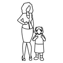 cute mother with daughter characters