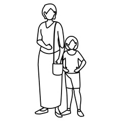 cute mother with daughter characters