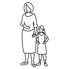 cute mother with daughter characters