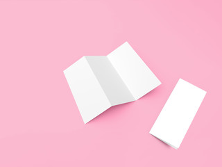 Tri-fold brochure mockup isolated on rose/pink background