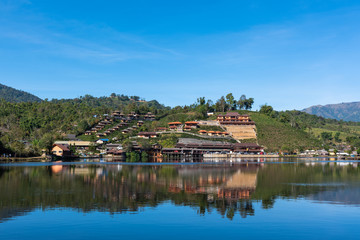 Fototapeta na wymiar Rak Thai village, lake and sky at Mae Hong Son Province, Thailand
