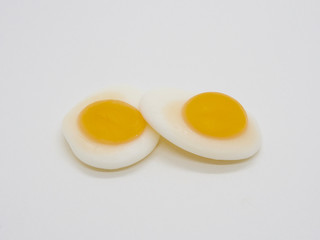 Sunny Side Up Egg Shaped Jelly on White Background