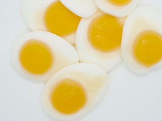 Sunny Side Up Egg Shaped Jelly on White Background