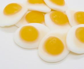 Sunny Side Up Egg Shaped Jelly on White Background