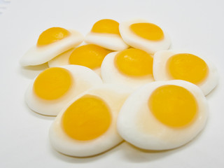 Sunny Side Up Egg Shaped Jelly on White Background