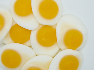 Sunny Side Up Egg Shaped Jelly on White Background