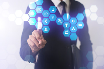 DIgital marketing technology concept Online. Search. Interactive digital marketing channels illustration