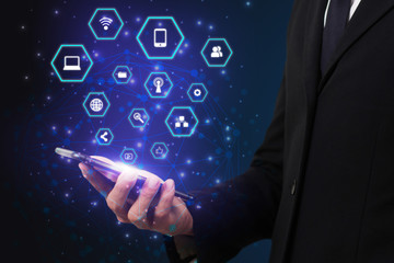 DIgital marketing technology concept Online. Search. Interactive digital marketing channels illustration