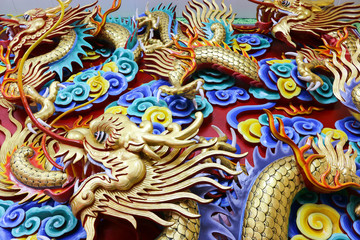 Chinese Dragon sculpture on the wall