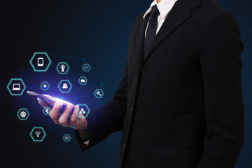 DIgital marketing technology concept Online. Search. Interactive digital marketing channels illustration