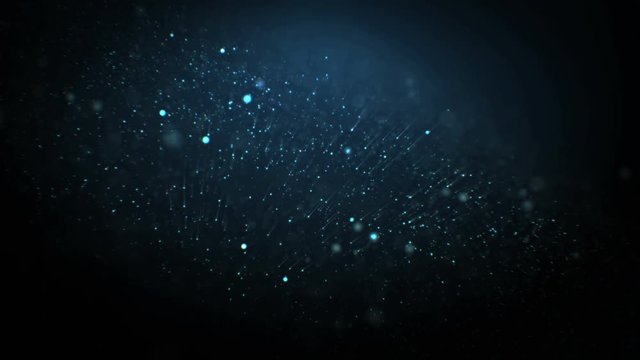 Abstract Particles Flying Away Seamless. Looped 3d Animation of Moving Dust Glowing on Black Background with Bokeh Blur. 4k Ultra HD 3840x2160