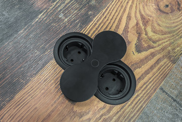 Double black socket integrated into the wooden worktop