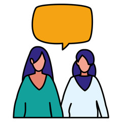 couple of girls with speech bubble