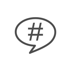 Obraz premium Hashtag icon in speech bubble. Vector illustration, flat design.