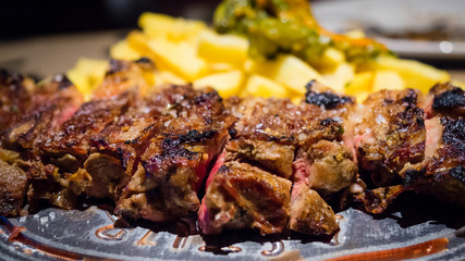 Grilled beef rib with chips