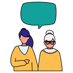 cute grandmother with daughter talking