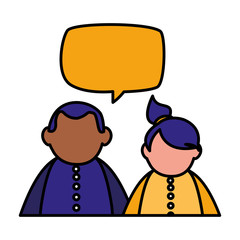 beautiful little kids couple interracial with speech bubbles