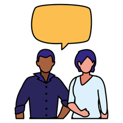 young interracial couple with speech bubble