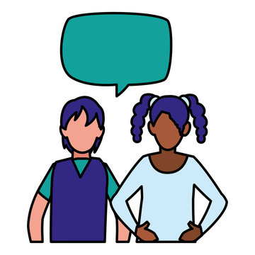 young interracial couple with speech bubble