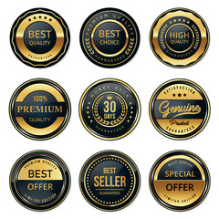 set of gold badges and labels