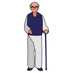 cute grandfather with cane character