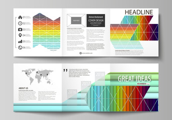 Business templates for tri fold square brochures. Leaflet cover, vector layout. Bright color rectangles, colorful design, overlapping geometric rectangular shapes forming abstract beautiful background