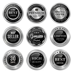 set of premium silver badges and labels