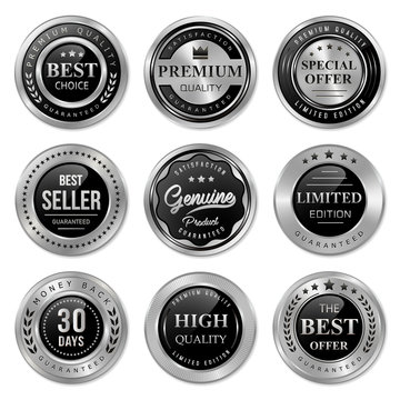 set of premium silver badges and labels
