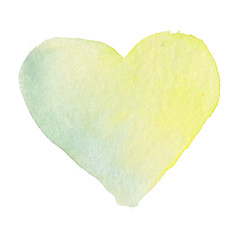 Yellow watercolor heart isolated on white background
