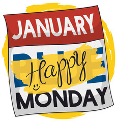 Calendar Painted with Yellow Paint Promoting a Happy Blue Monday, Vector Illustration