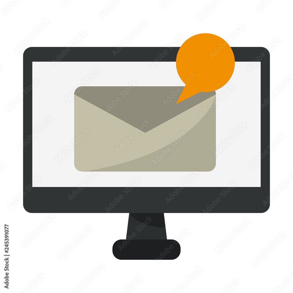 Poster computer screen with email and bubble symbol