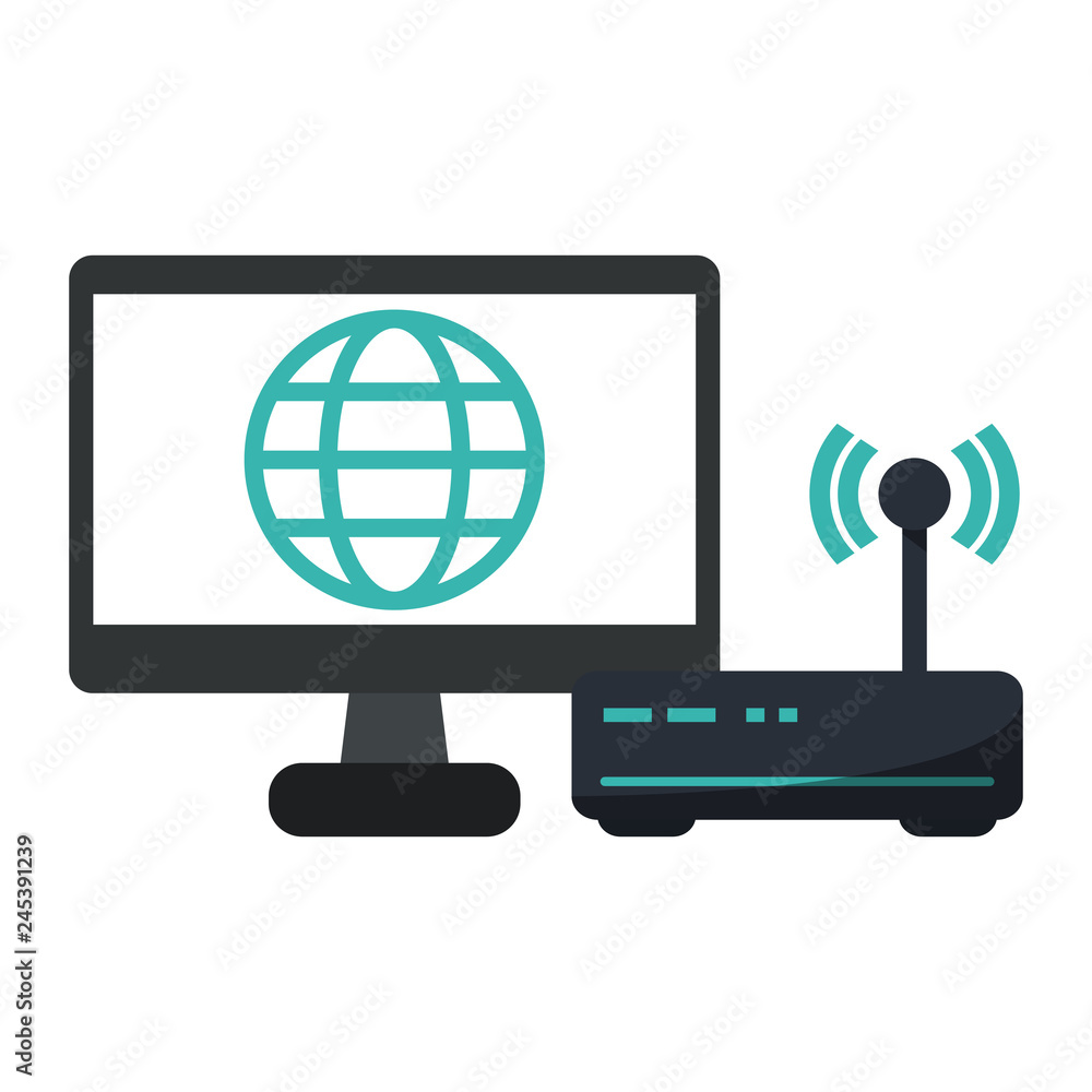 Poster computer screen with global symbol