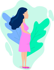  vector flat illustration of a pregnant girl