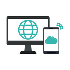 Computer screen with globe and smartphone