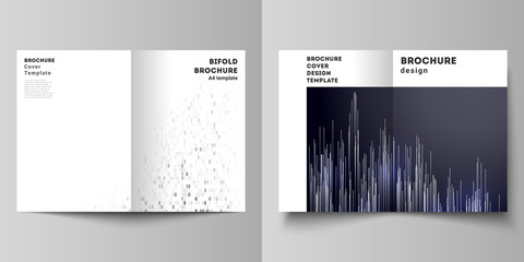 The vector layout of two A4 format cover mockups design templates for bifold brochure, magazine, flyer, booklet, annual report. Technology, science, future concept abstract futuristic backgrounds.