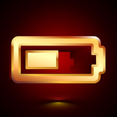 3D stylized Half Battery icon. Golden vector icon. Isolated symbol illustration on dark background.