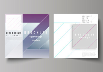 Fototapeta premium The minimal vector illustration of editable layout of two square format covers design templates for brochure, flyer, magazine. Creative modern cover concept, colorful background.