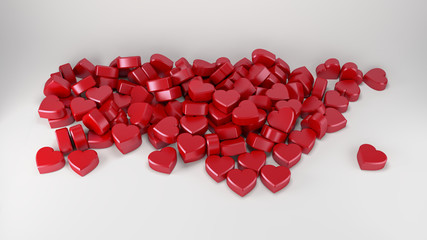 red hearts romance valentine's day 3D illustration