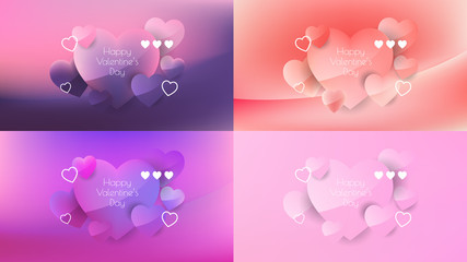 Set of 4 glossy colorful Happy Valentine's day backgrounds. Vector design elements